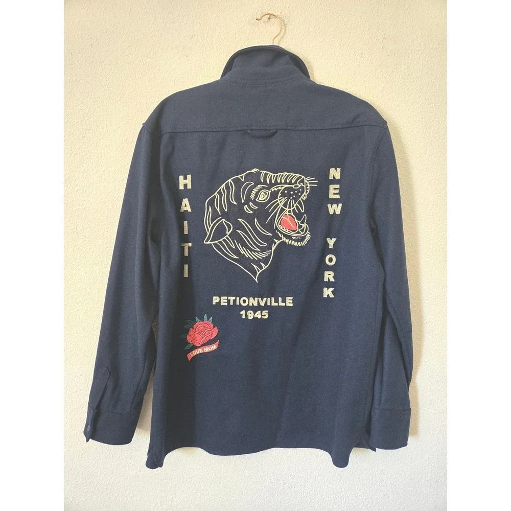 Ouigi Theodore Sun + Stone Embroidered Wool Tiger Shirt Jacket Mens S Shacket